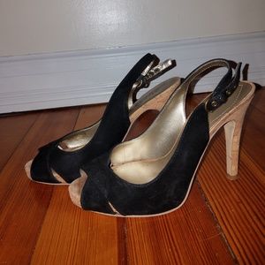 Guess Peep Toe Genuine Seude Cork Stilettos 6m